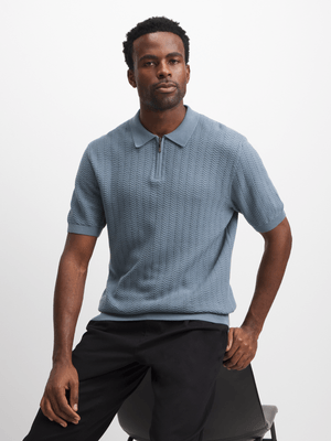 Exact Men's Blue Textured Quarter Zip Golfer