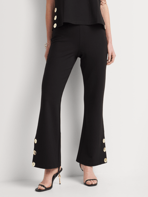 High Waist Button Detail Wide Leg Pants
