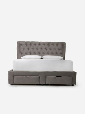 Harly Bed W/Storage Velvet Silver Std Length