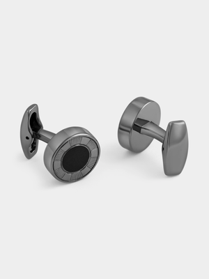 Black Plated Round Textured Halo Cufflinks