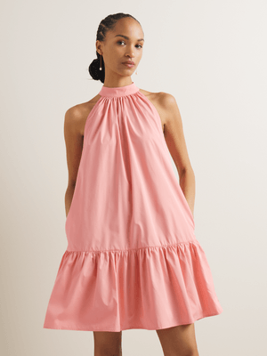 Women's Iconography Halter Tie Neck Tiered Mini Dress
